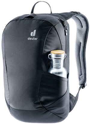 Detachable Deuter Access Pro 65 daypack in Black with a steel bottle in its side pocket