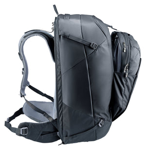 Deuter Access Pro 65 in Black, side profile with the daypack on the front