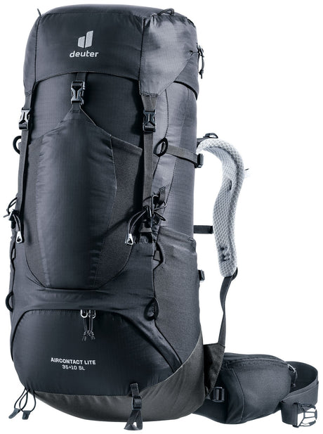 Deuter Aircontact Lite 35 + 10 SL women's trekking pack in Black Graphite, front three-quarter view
