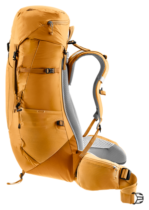 Deuter Aircontact Lite 40 + 10 in Amber Maple, side view of the lid and side pocket