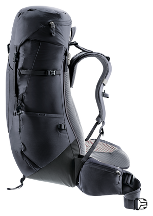 Deuter Aircontact Lite 40 + 10 in Black Graphite, side view with compression straps