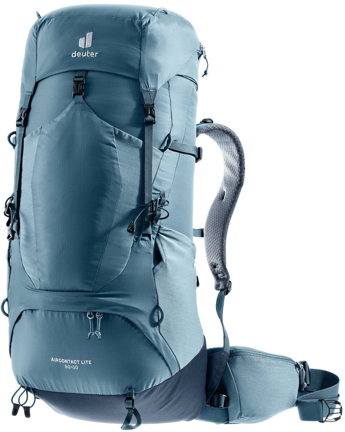 Deuter Aircontact Lite 50 + 10 trekking backpack in Atlantic Ink, front three-quarter view