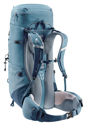 Deuter Aircontact Lite 50 + 10 in Atlantic Ink, rear three-quarter view of the shoulder straps