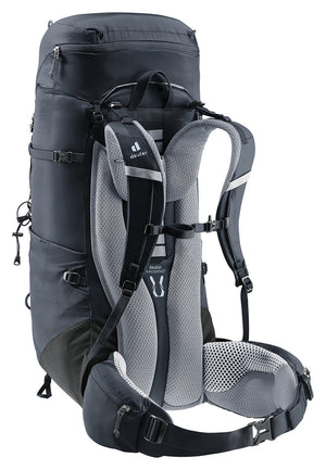 Deuter Aircontact Lite 50 + 10 in Black Graphite, rear three-quarter view of the padded hip belt