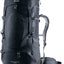 Deuter Aircontact Lite 50 + 10 in Black Graphite, front three-quarter view with stretch front pocket