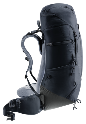Deuter Aircontact Lite 50 + 10 in Black Graphite, side profile showing harness and hip belt