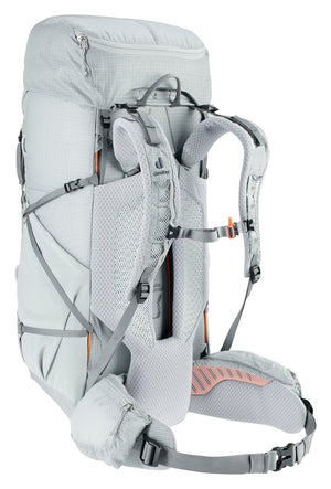 Deuter Aircontact Ultra 45+5 SL rear three-quarter view of the shoulder harness and lumbar pad