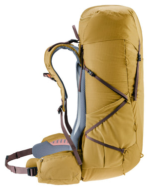 Deuter Aircontact Ultra 50+5 side view showing the gear straps, side pocket and hip fin
