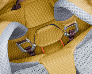 Close-up of the Clip & Loop back length adjustment on the Deuter Aircontact Ultra 50+5 harness