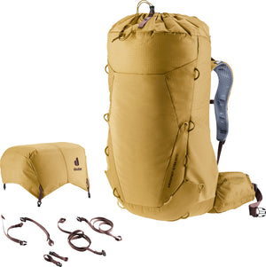 Deuter Aircontact Ultra 50+5 with the lid and gear straps removed and the drawcord closure cinched