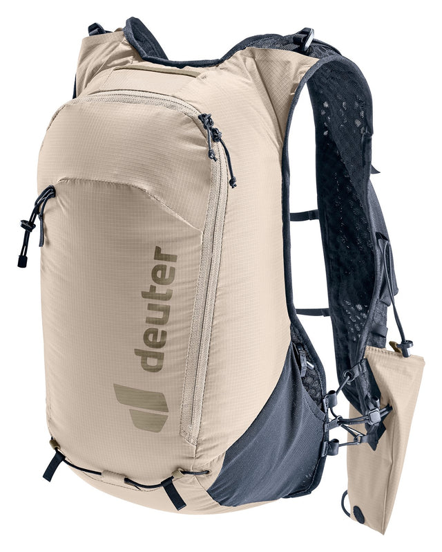 Deuter Ascender 13 in Alu, sand-coloured running vest, front three-quarter view