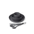 Sea to Summit Camp Dinnerware Set in Charcoal grey, nested stack with cutlery on its carabiner