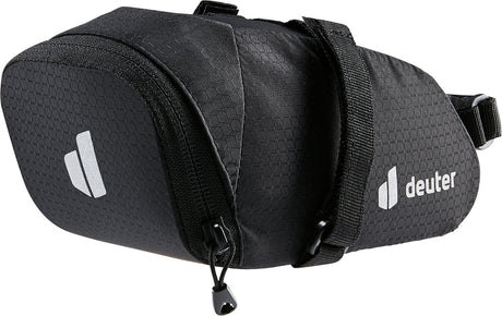 Deuter Bike Bag 0.8 black zipped saddle bag with hook-and-loop strap and reflective logo