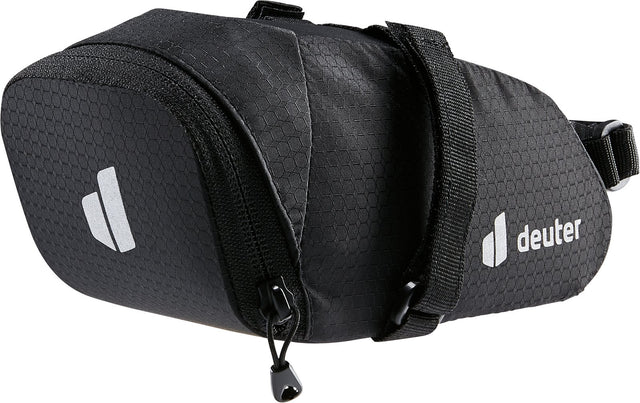Deuter Bike Bag 0.8 black zipped saddle bag with hook-and-loop strap and reflective logo