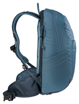 Deuter Bike I 20 in Atlantic Ink, side profile showing the curved back and shoulder strap