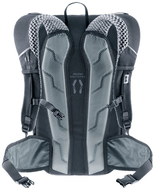 Back of the Deuter Bike I 20 in Black showing the Airstripes pads and ventilation channel