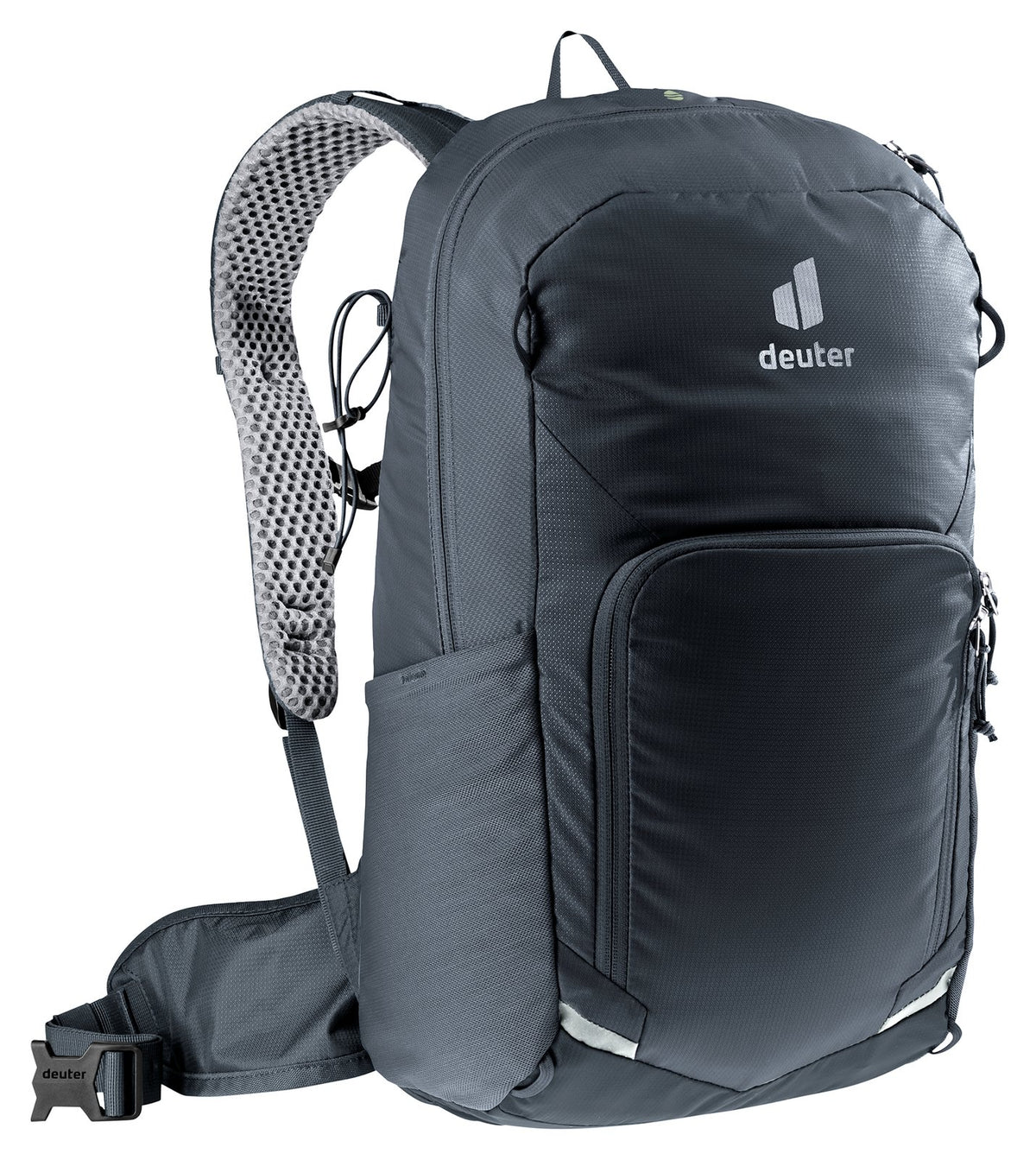 Deuter Bike I 20 in Black, front three-quarter view showing the side pocket