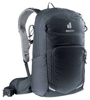 Deuter Bike I 20 in Black, front three-quarter view showing the side pocket