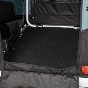 Close-up of the Burley Bark Ranger floor and interior frame through the open rear