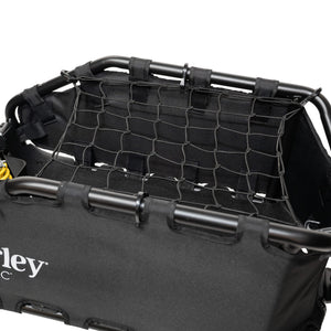 Burley Coho XC cargo bay with the black bungee net stretched across the frame