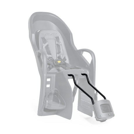 Burley Extended Rails highlighted in black between a greyed-out Dash FM child seat and its frame mounting block