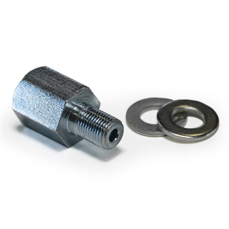 Burley Hitch Adapter with a longer hex body and fine-threaded end, two washers alongside