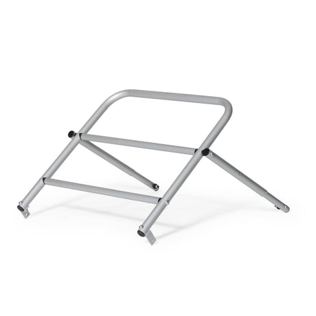 Burley Nomad Cargo Rack on its own, silver tubular frame with cross bars and angled support legs