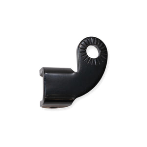 Burley Steel Hitch rear view, black hitch body with the serrated round mounting ring rising on the right
