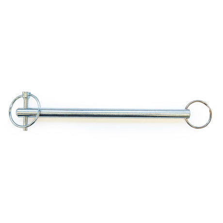 Burley swing arm retaining pin, a straight silver metal pin with a ring clip at one end and a split ring at the other