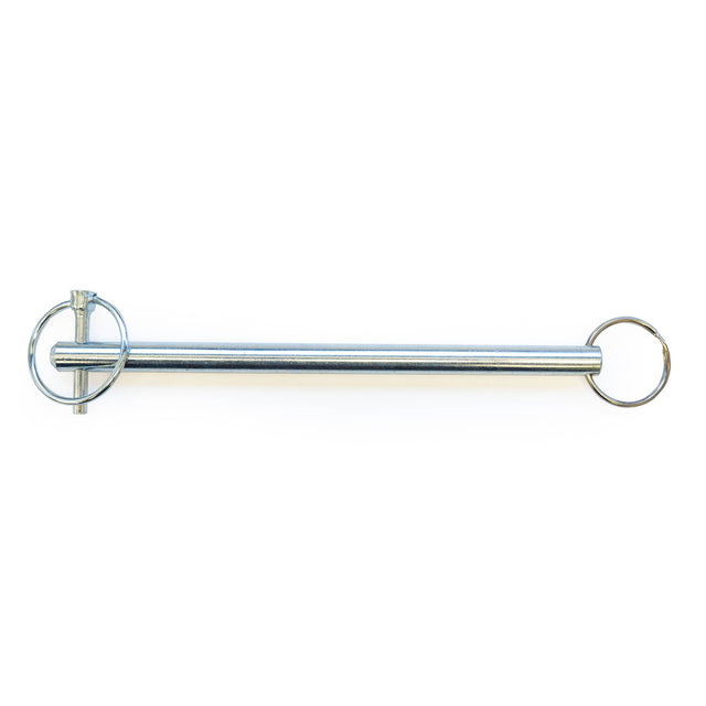 Burley swing arm retaining pin, a straight silver metal pin with a ring clip at one end and a split ring at the other
