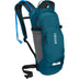 CamelBak Lobo 9 hydration pack in Moroccan Blue/Black, front three-quarter view with blue drinking tube