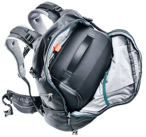 Deuter Camera Box One closed inside a Deuter backpack opened at the front