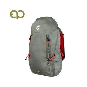 Nemo Resolve Men's 35L in Smokey Olive, front view with orange pulls and Endless Promise logo