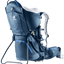Deuter Kid Comfort child carrier in Midnight, three-quarter front view on its kickstand