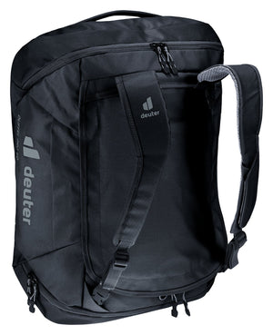 Deuter Duffel Pro 40 standing upright with shoulder straps for backpack carry