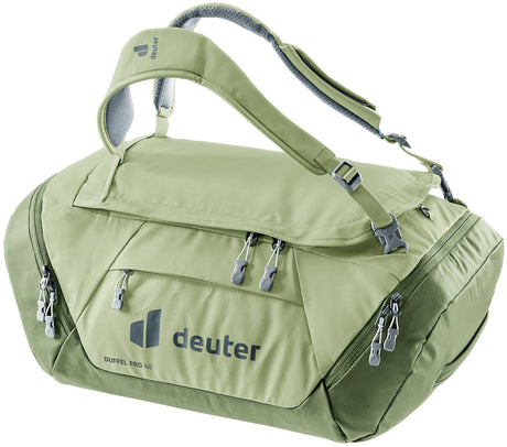 Deuter Duffel Pro 40 in Mineral Grove, sage green with grey straps