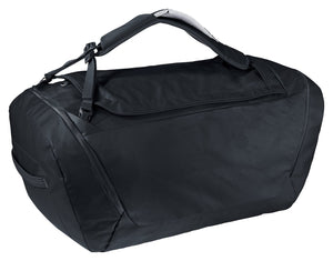 Deuter Duffel Pro 60 in Black, rear view with shoulder straps stowed away