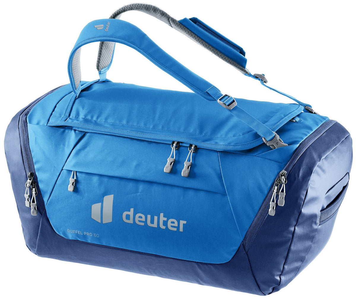 Deuter Duffel Pro 60 in Neptune Nightblue, bright blue duffel with navy ends