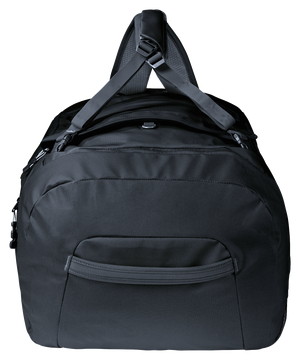 Deuter Duffel Pro 90 in Black, end view with zipped side pocket