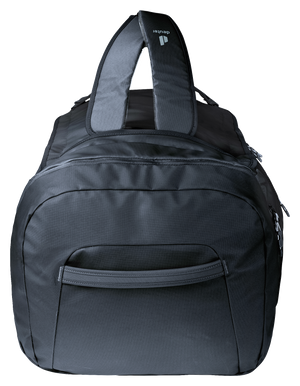 End view of the Deuter Duffel Pro 90 in Black showing the end pocket and handles
