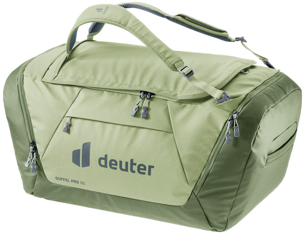 Deuter Duffel Pro 90 in Mineral Grove, sage green duffel, three-quarter view