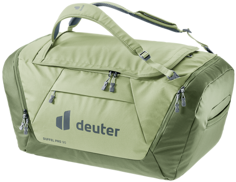 Deuter Duffel Pro 90 in Mineral Grove, sage green duffel, three-quarter view