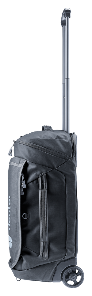 Deuter Duffel Pro Movo 36 in Black, narrow side view with grab handle