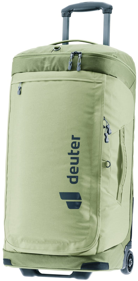 Deuter Duffel Pro Movo 60 in Mineral Grove, sage green wheeled duffel with handle extended