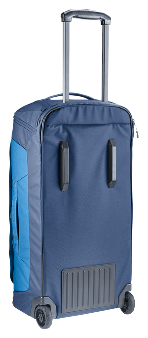 Back of the Deuter Duffel Pro Movo 60 with stowed straps, handle and reinforced base