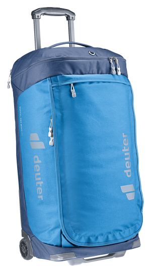 Deuter Duffel Pro Movo 60 in Neptune Nightblue, front three-quarter view on its wheels