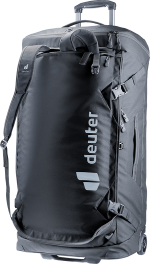 Deuter Duffel Pro Movo 90 in Black with the backpack shoulder straps pulled out