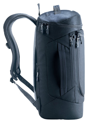 Deuter Duffel Pro Pack 30 in Black, side view with zipped side pocket