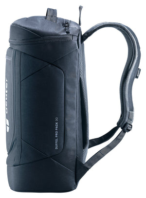 Deuter Duffel Pro Pack 30 in Black, side profile with grab handle on top