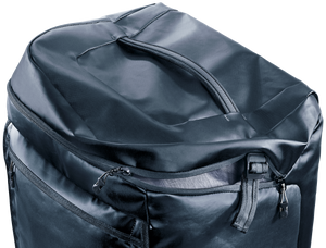 Close-up of the Deuter Duffel Pro Roller 90 top grab handle and zip
